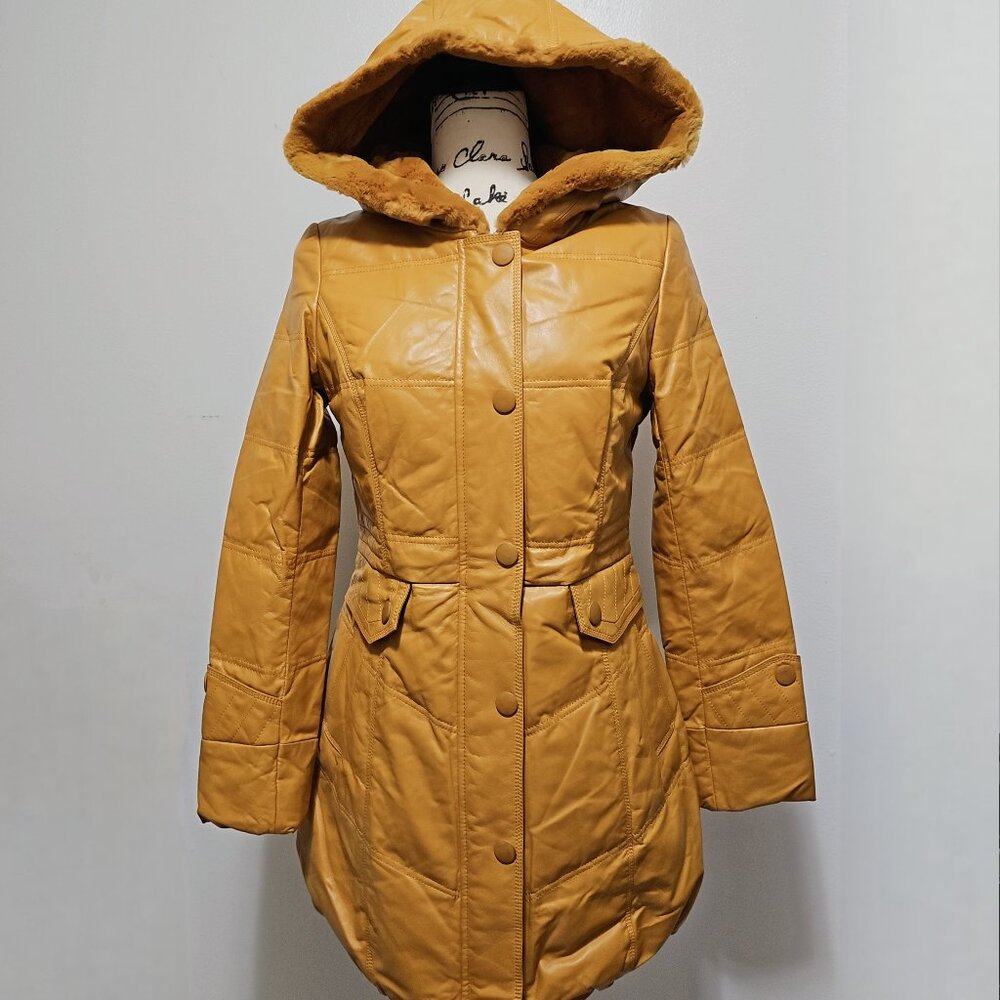 New Real Lamb Leather Jacket Parka Down-Filled Padded Rex Rabbit Lapin Fur Tiger